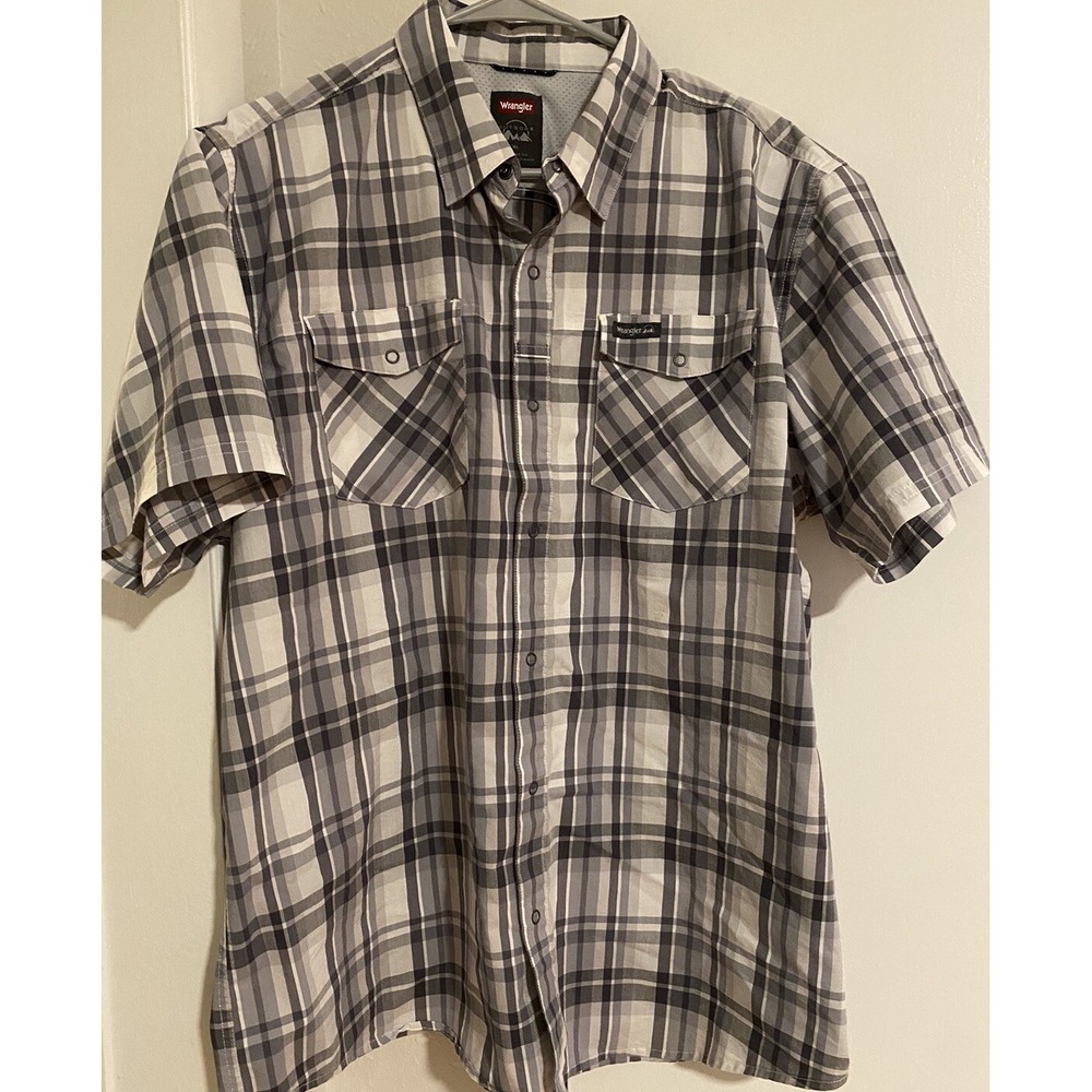 Wrangler Outdoor Snap Shirt Mens M Plaid S/S Vented Fishing Gorpcore Western‎
